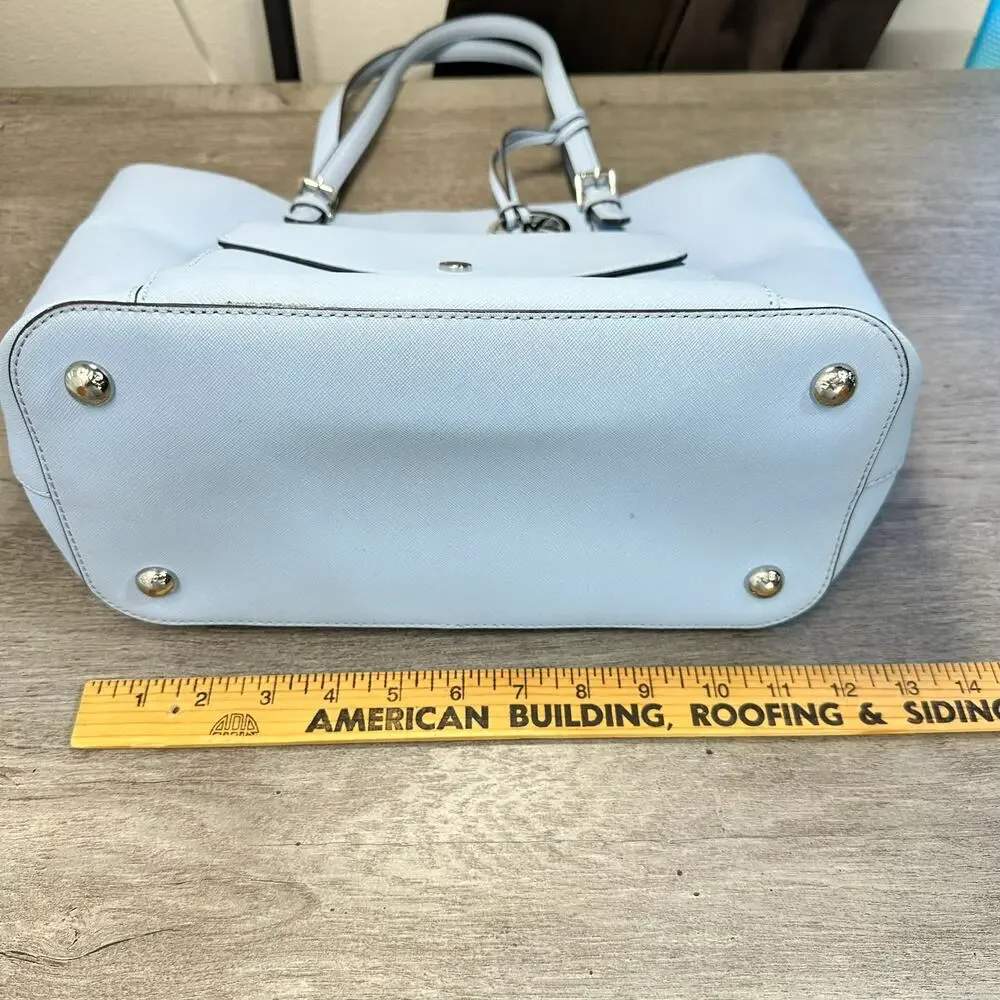 Michael Kors Blue Leather Tote with Front Pocket for Credit Cards